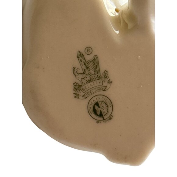 Vintage Belleek Porcelain Pig Figurine Made In Ireland Green Mark - Picture 5 of 7